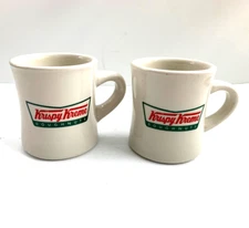 x2 Vintage Krispy Kreme Mug Doughnuts Diner Coffee 8 oz Logo Set of Two