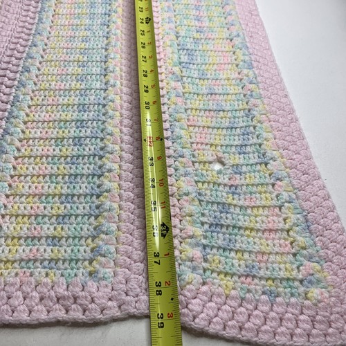 Baby Blanket Multicolor Pastel Crochet Knitted Approx 38x32 - Picture 2 of 9