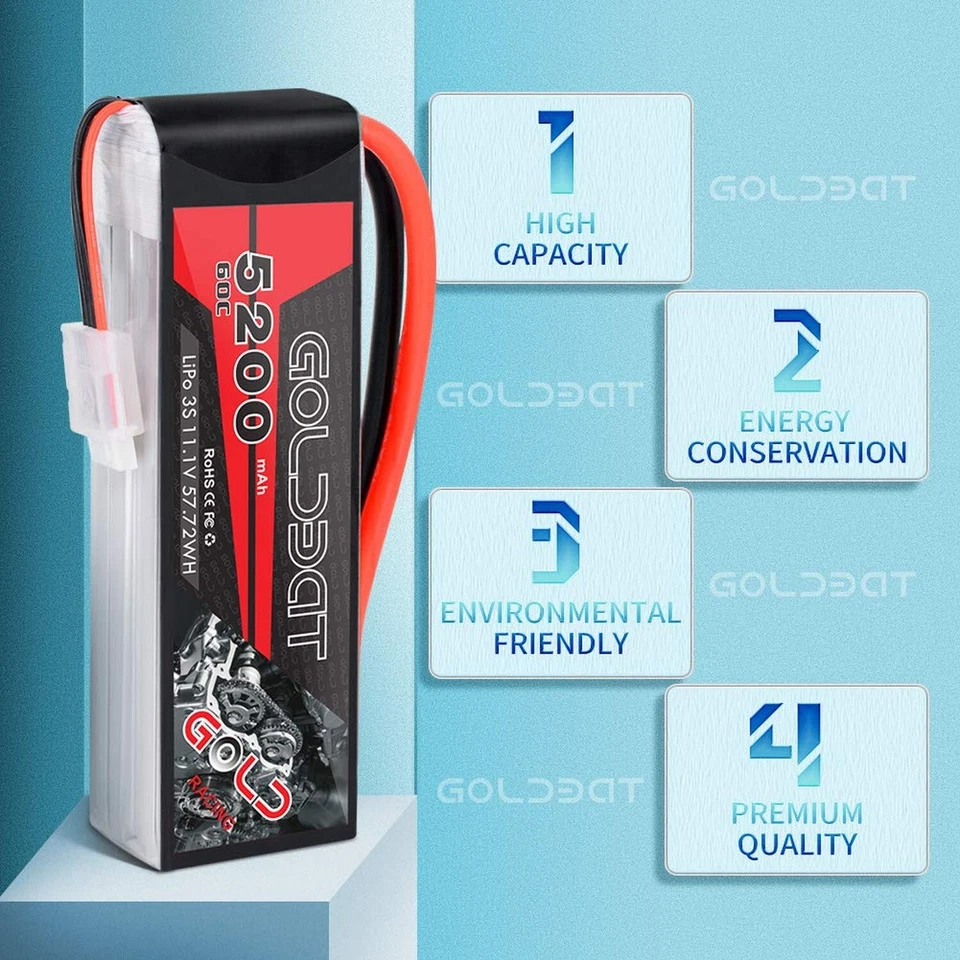 GOLDBAT LiPo RC Battery 5200mAh 3S 60C 11.1V LiPo RC Short Battery with Deans... - Image 4 of 4