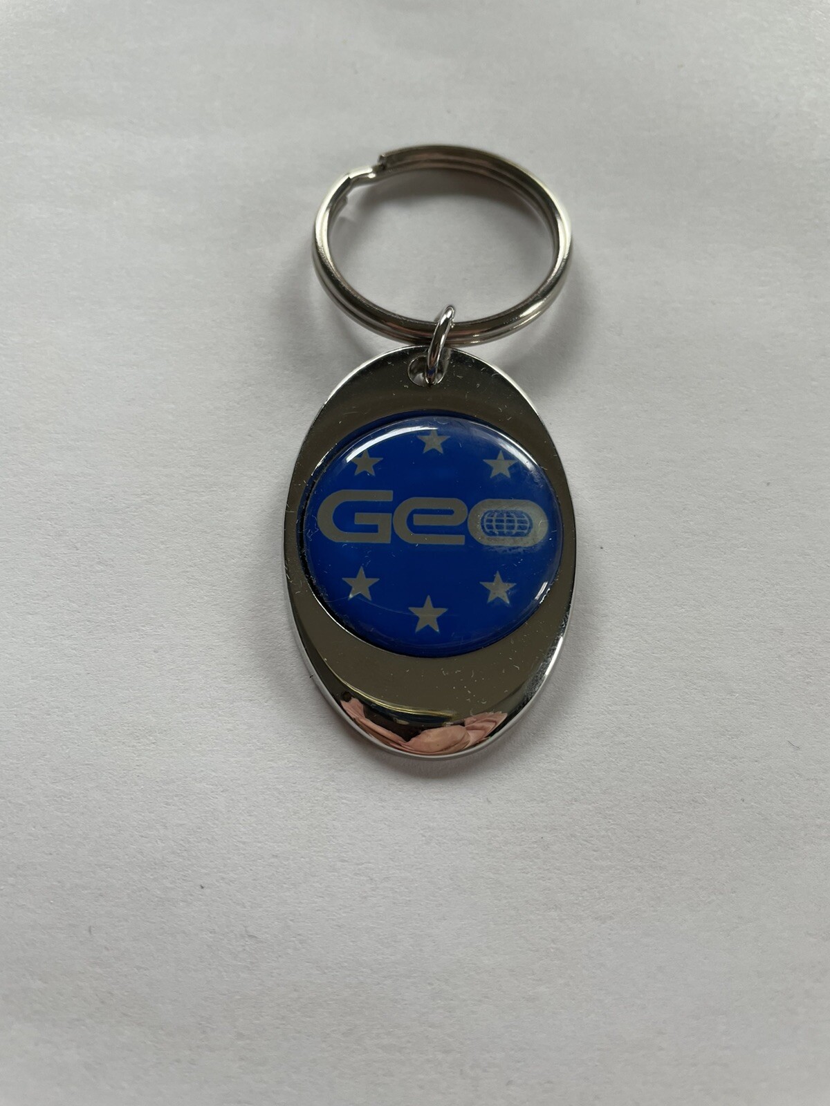 Geo Keychain Lightweight Metal Chrome Style Finish Geo Key Chain Blue/Stars