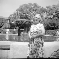 Vintage  Negative B&W Med Format Middle Aged Woman Fountain #395
