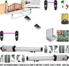 KIT CANCELLO BATTENTE 5 MT AUTOMATISMO CBR 2 MOTORI 220 V 2 RADIOC 2 FOTO FARO