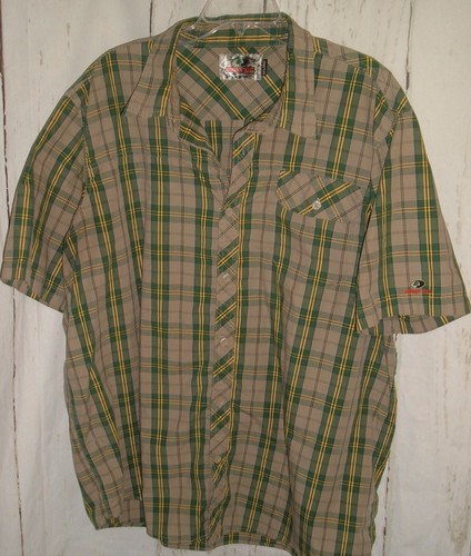 Mens Mossy Oak Green Yellow Plaid Short Sleeve Button Front Shirt Sz XXL grunge - Picture 3 of 3