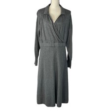 Alfani Petite Medium PM Sweater Midi Dress Balloon Sleeve Stretch V-Neck Grey