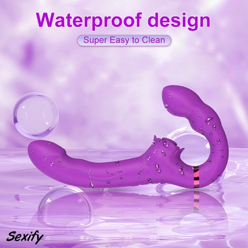 Strapless Double Ended Dildo Flapping Rabbit Vibrator Pegging Strap on Sex Toy - Picture 14 of 21