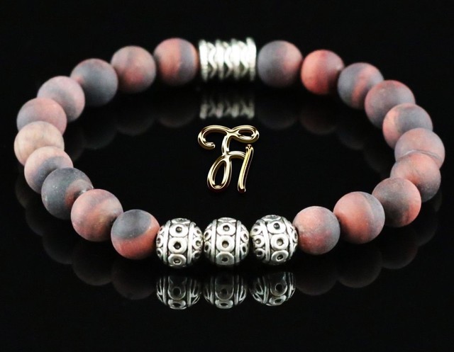 Tiger Eye Red Matte Bracelet Pearl Bracelet Silver Beads 8mm Tiger Eye Red Matte Bracelet Pearl Bracelet Silver Beads 8mm