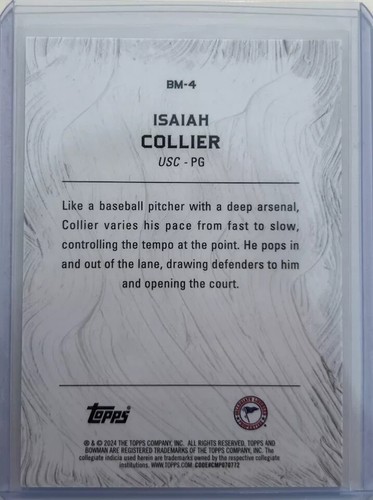 2023-24 Bowman University Best Masterpieces Isaiah Collier /50 RC Non auto SSP - Picture 2 of 2