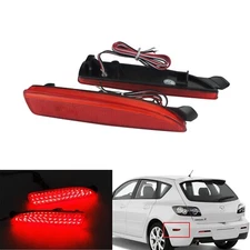 2x Red Lens DRL LED Bumper Reflector Turn Signal Stop Brake Lights For Mazda 3/6