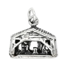 Sterling Silver 3D Nativity Scene Christmas Manger Charm or Pendant 