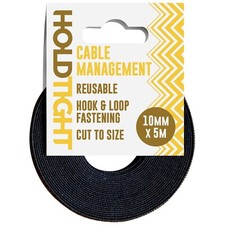 HoldTight Black Hook & Loop Tape - Make Your Own Cable Ties Tidies 5 Metre Roll