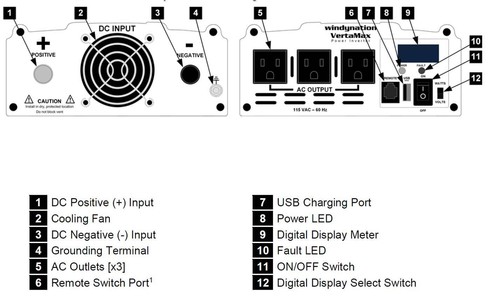 VertaMax 1000 Watt Pure Sine Wave Power Inverter + Cables + Fuse + ON/OFF Remote - Picture 6 of 7