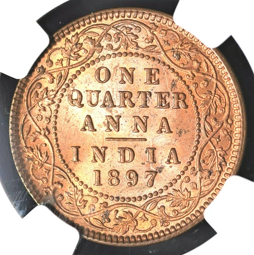 India British 1897(C) 1/4 Anna NGC MS64RB Certified (2nd Highest Graded)