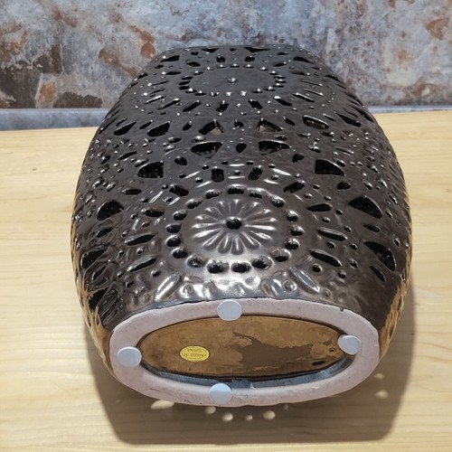 Ceramic Floral Vase Cut Out Pattern Bronze Brown - Picture 2 of 12