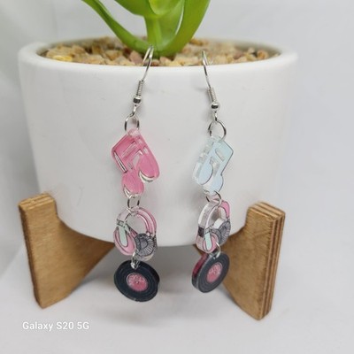 Unknown Brand Music Note Headphones Vinyl Earrings Dangle Drop Earrings NEW 3''
