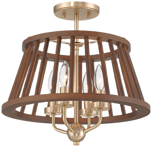 Givens 15 3/4"W Satin Bronze and Wood 4-Light Ceiling Light - Picture 2 of 9