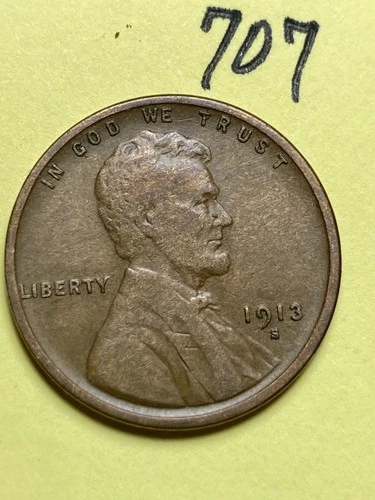 1913-S LINCOLN WHEAT CENT, low mintage date, "FINE" condition #707