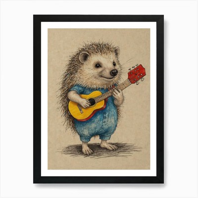 Igel spielt Gitarre 16 Kunstdruck gerahmtes Wandbild Poster Leinwanddruck Bild