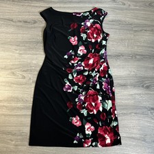 Lauren Ralph Lauren Dress Womens 18 Black Floral Ruched Sheath Knee Length Party