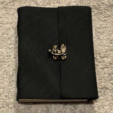 Hand-bound Black Leather Journal with Brass Clasp and Recycled Paper