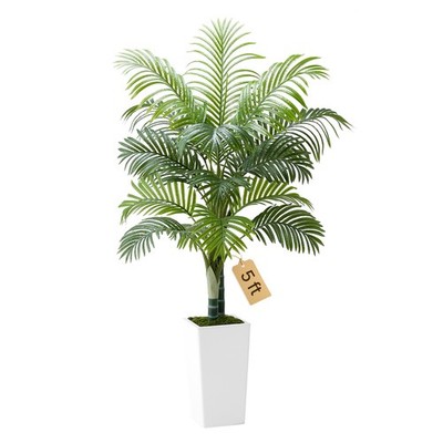 VEVOR 5ft Artificial Areca Palm Tree Fake Plant with White Planter Indoor