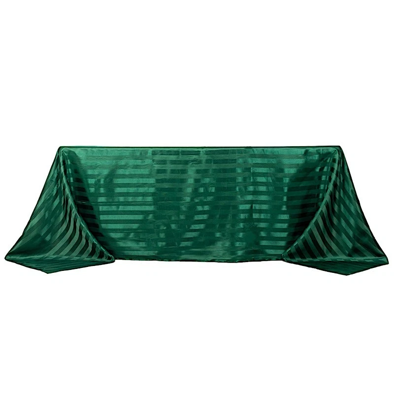 90"x132" HUNTER GREEN Stripes Satin Rectangular TABLECLOTH Table Linen Party - Image 3 of 4