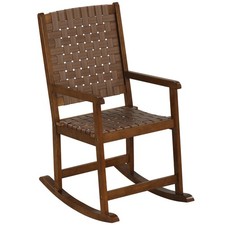 Rocking Chair with PU Seat  Rubber Wood Frame Safe  Smooth Rocking Motion