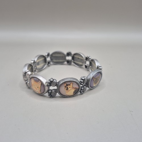 Avon Cat Stretch Bracelet Pewter Look With Cat Kitten - Picture 2 of 6