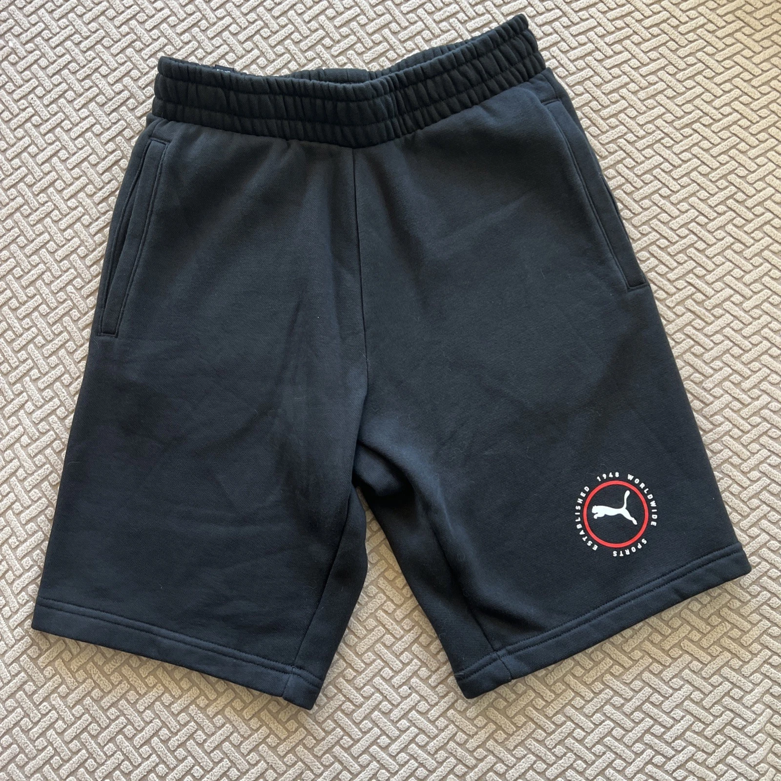 Puma Fleece Big Logo Felpa Jogger Shorts Nero Bianco Uomo Small