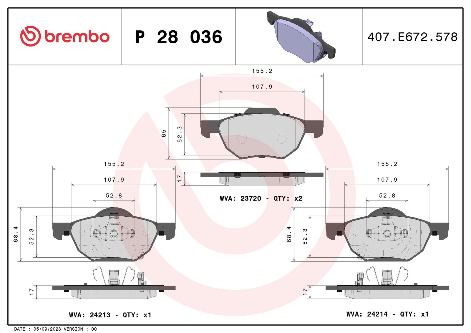 BRAKE PAD SET DISC BRAKE P 28 036 FOR HONDA ACCORD/VII/EURO/Tourer/VIII 2.4L - Image 20
