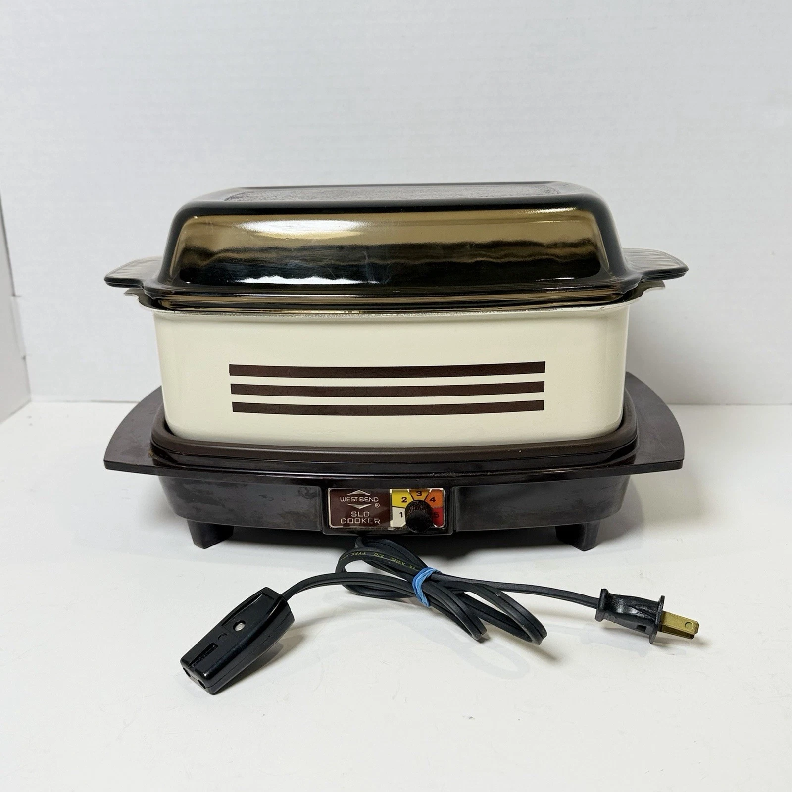 Vintage West Bend Slo Slow Cooker #84114 4-Quart w/ Amber Glass Lid Tested WORKS