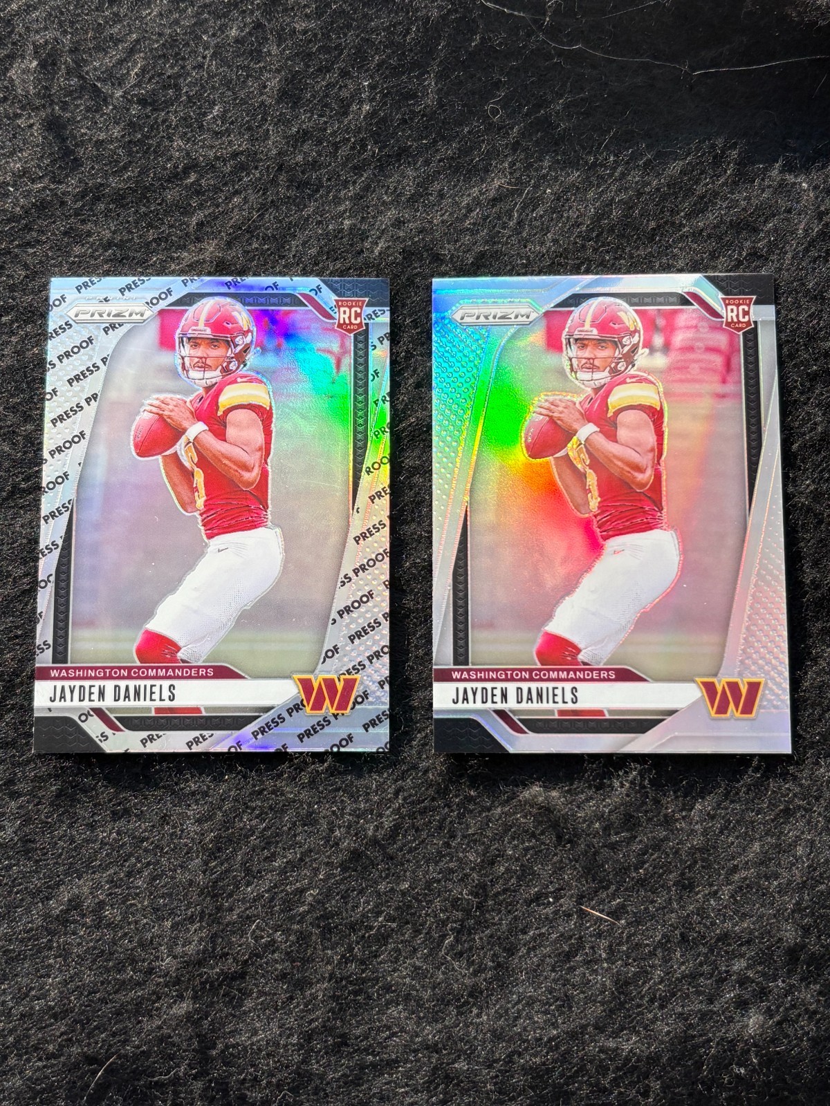 2024 Prizm Jayden Daniels Press Proof RC #347 and Silver Prizm RC #347