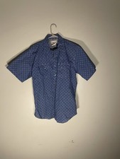 Wrangler Men  s Blue Geometric Pattern Western Pearl Snap Dress Shirt Size Large