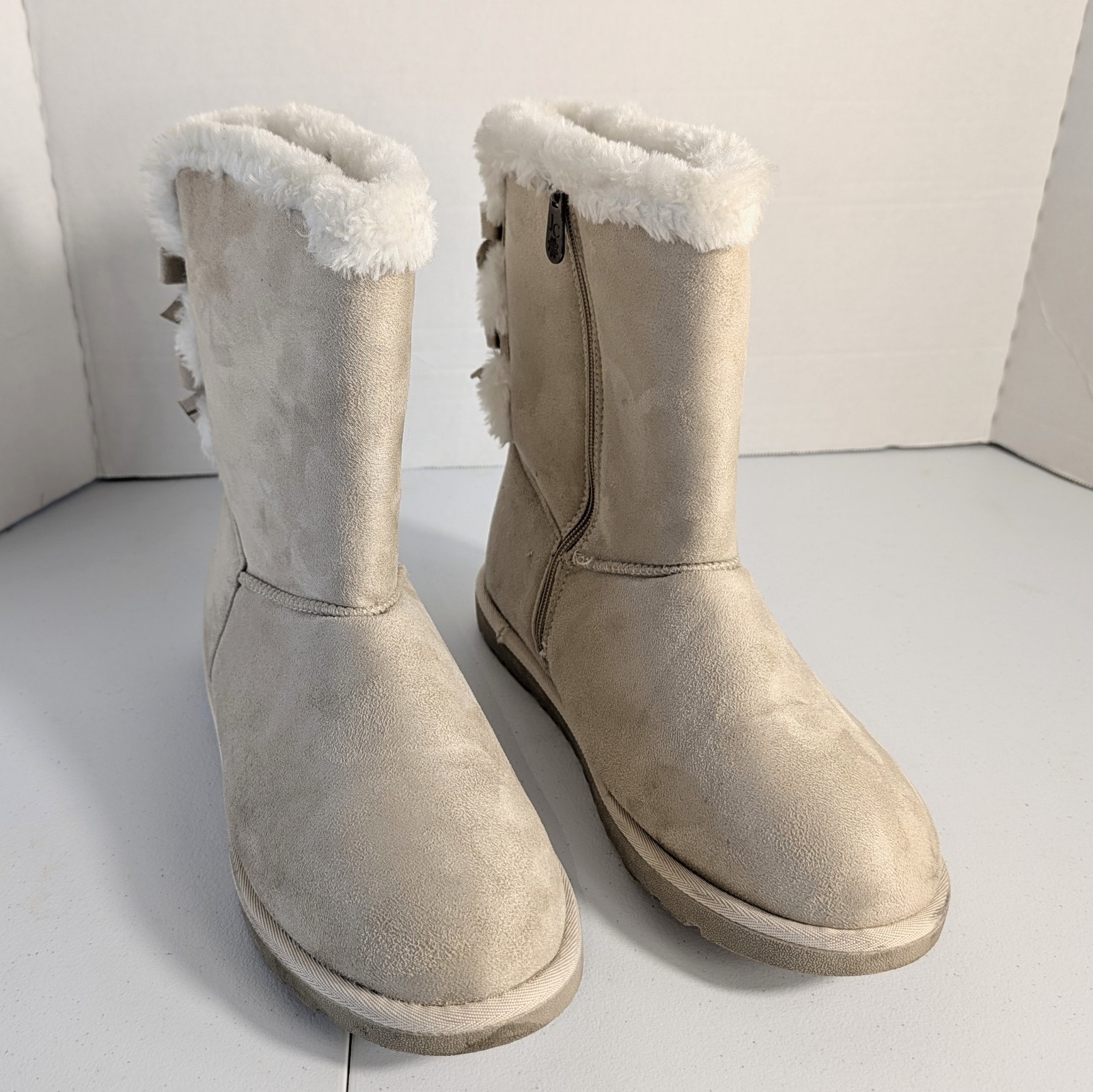 Jessica Cline Women's Boots Pacer Faux Suede Lined 2 Bows Side Zip Size 11W