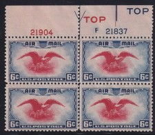 1938 Airmail 6c Sc C23 bi-color eagle & shield MNH plate block Type 2 (Z06