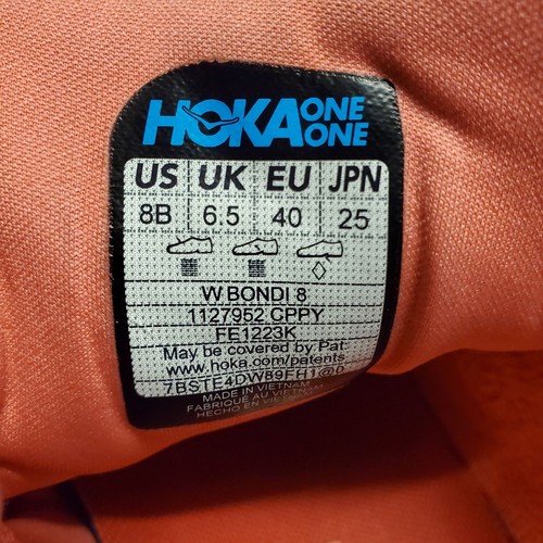 HOKA One One BONDI 8 Womens Size 8 Coral Pink Athletic Running Sneaker FE1223K - Picture 12 of 12