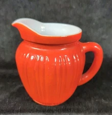 Vintage MCM Hazel Atlas Orange Ribbed Platonite Pitcher 