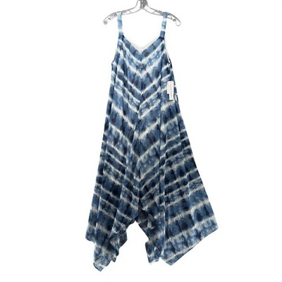 Emma & Michele Dress XL Blue White Tie Dye Handkerchief Hem Maxi Lined