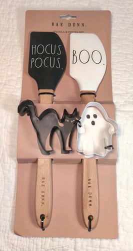 Rae Dunn HOCUS POCUS & BOO 12" SPATEL & AUSSTECHFORMEN Set Halloween Spaß Geist