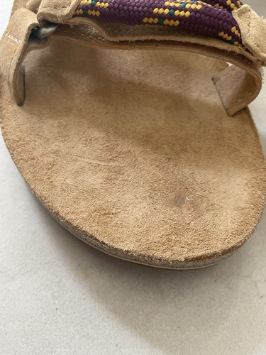 Teva Sandals Women Sz 9 Wedge Flats Cross Strap Color Block Suede Brown Purple - Picture 3 of 11