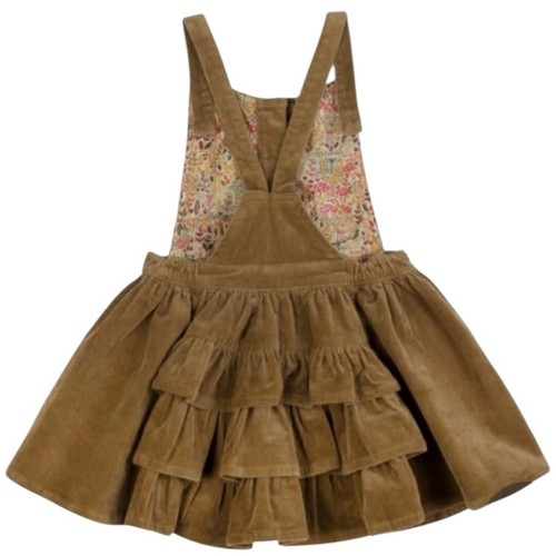Paper Wings Girls 10 Tan Beige Corduroy Ruffle Back Overall Front Pinafore Dress - Picture 2 of 6