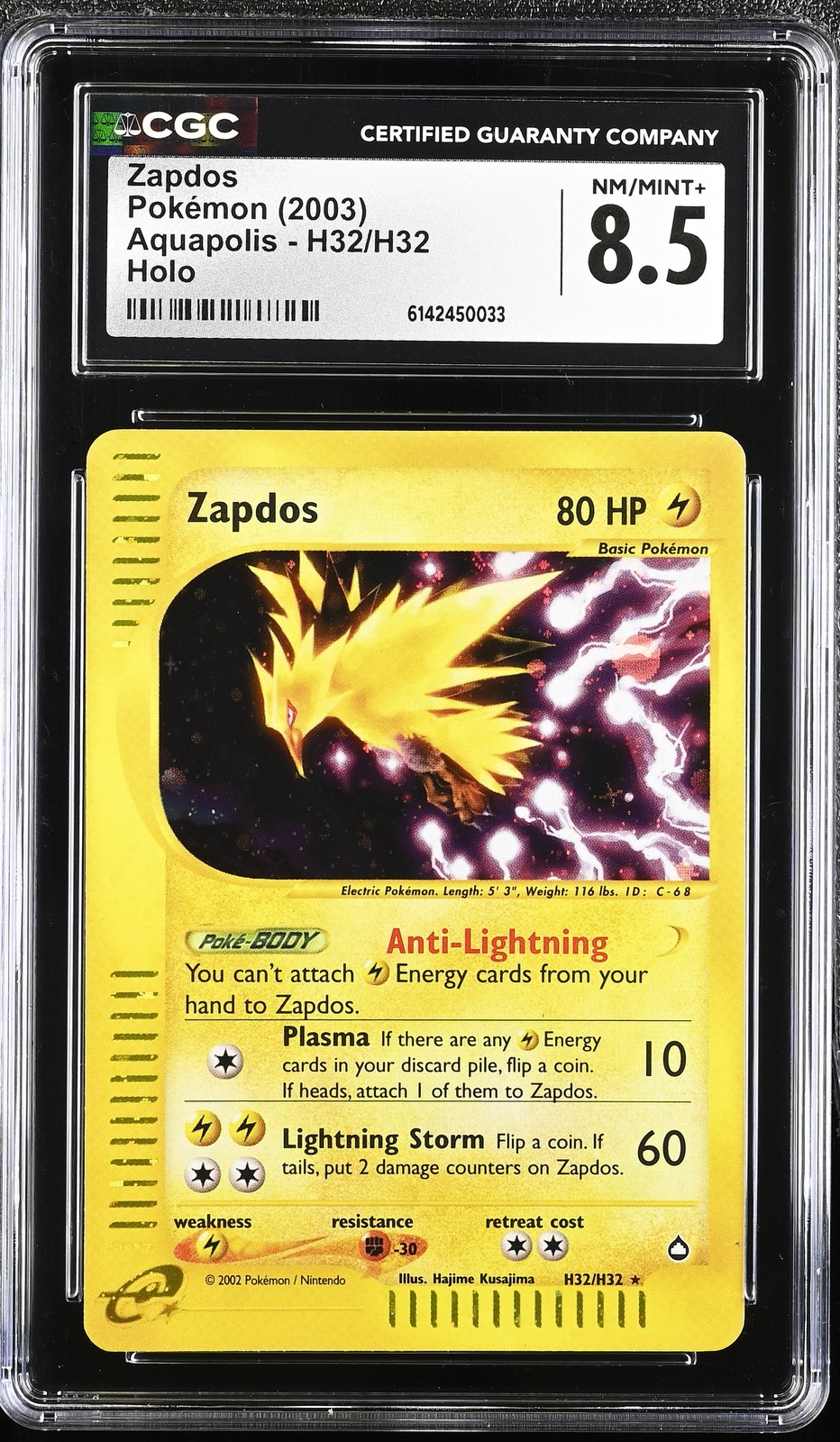 CGC 8.5 NM/MINT+ Zapdos H32/H32 Aquapolis Holo Pokemon Card