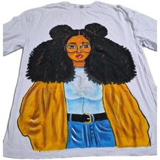 Handpainted African Girl Short Sleeve T Shirt Size XL Made In Ghana 100 Cotton 
