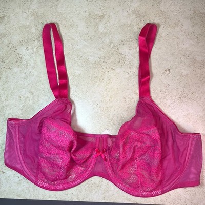 Chantelle Chantilly Demi Bra 36DDD Pink & Purple Lace Underwire Semi Sheer EUC