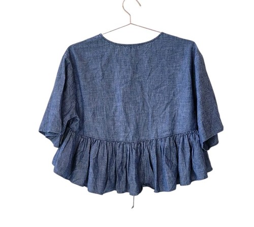 Top mujer AMERICAN EAGLE M azul cambray corbata frontal peplum - Imagen 10 de 10