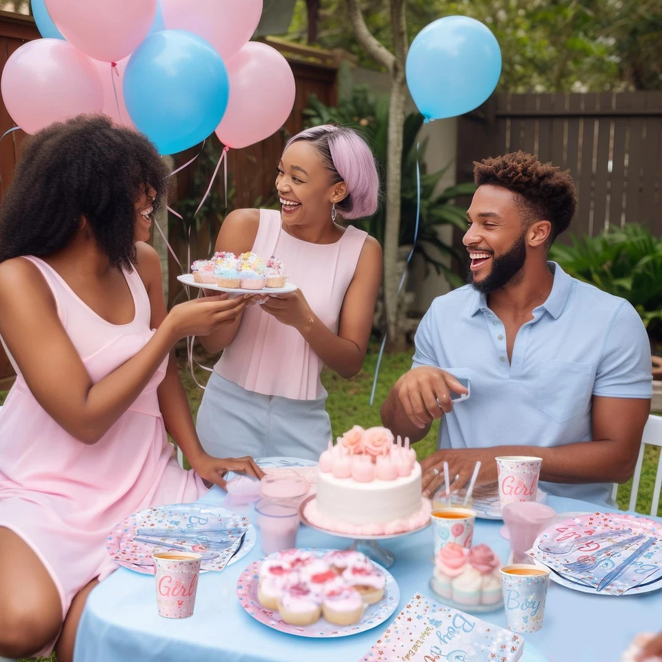 Gender Reveal Plates and Napkins Cups Sets with Spoons Forks Knives for Pink ... - Image 4 of 4