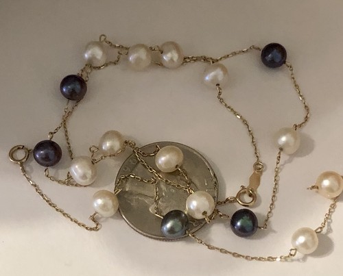 10k Yellow Gold JCM Set Of Pearl Dainty Necklace/Bracelet,w/ Gray&white Color, - 第 6/6 張圖片