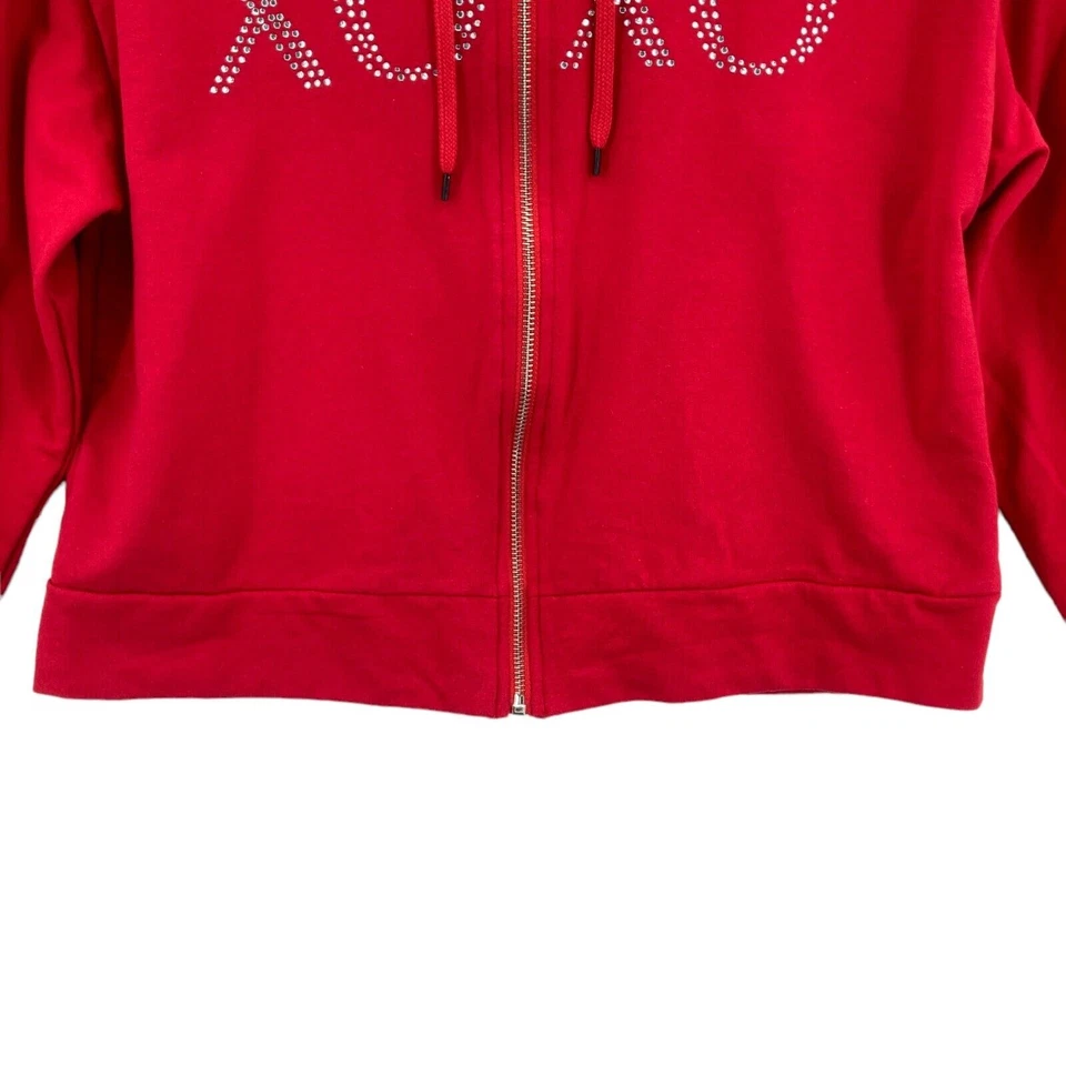 XOXO Women's Red Cotton Blend Long Sleeve Full Zip Drawstring Hoodie Size Large - Image 2 of 4
