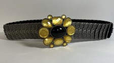 Vtg Womens Stretch Metal Elastic Belt Yellow Stone Concho Western