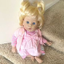 Blonde Straight Hair Blue-Eyed Baby Girl Doll, Light Complexion Pink Dress