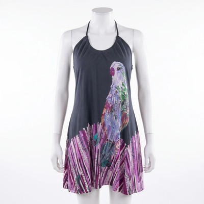 H&M Divided Halter Summer Dress - Size S - Parrot Print - 2010s